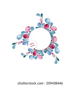 Watercolor drops ornamental round frame drawn in vector