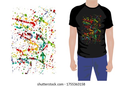 Watercolor Drops Print on T-shirt. Vector stock illustration eps 10. Hand drawing.
