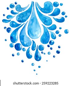 Watercolor Drops Of Water Over White, Vector