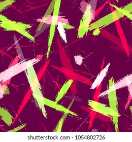 Watercolor Dry Brush Stripes in Grunge Style. Paintbrush Lines Seamless Pattern. Holiday, Summer Watercolor Texture. Cloth, Linen, Textile Print Design Background.