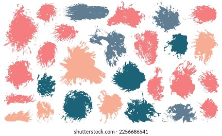 Watercolor dry brushstroke vector batch. Freehand smudge blotch quirky shapes. Speck spot sale label stencil collection. Brush stroke oil blots design.