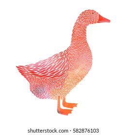 Watercolor duck icon isolated on blue background. Duck logo, duck sign.