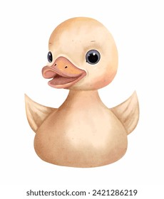 Watercolor duck vector illustration. Watercolor toys. Cute cartoon baby duck