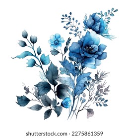 Acuarela Rosa azul turquesa, hidraangea blanca, ranunculus, anémona, eucalipto, ramo de diseño vectorial. Bodas de flores de temporada. Composición floral