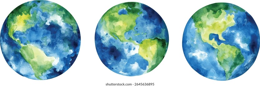 Watercolor Earth Globe - Green and Blue Planet vector illustration