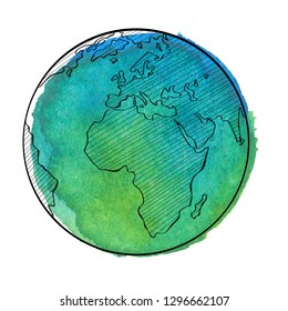 Watercolor earth. Vector illustration.