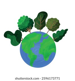 Watercolor earth world globe with trees. Nature eco environment ecology planet. Eco-friendly, save the planet and world environment day