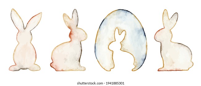 Watercolor easter bunnies collection isolated over white background. Vector eps 10