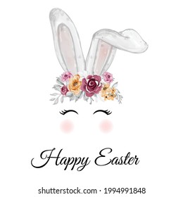 watercolor easter bunny ear with flower crown