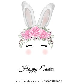 watercolor easter bunny ear with rose pink crown