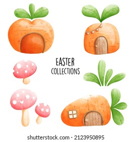 watercolor Easter carrot home collection, vector illustration