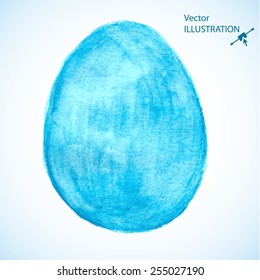 Watercolor Easter egg in blue and turquoise colors. Easter design element.