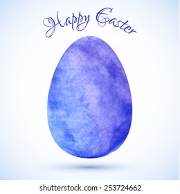 Watercolor easter egg in dark and light blue and purple colors. Easter design element.