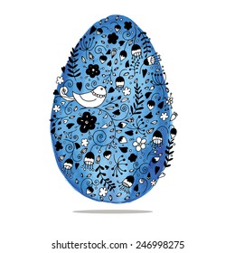 Watercolor easter egg with floral drawing