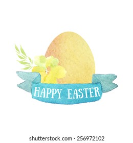 Watercolor Easter egg. Hand drawn vector greeting card.