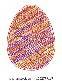 Watercolor Easter egg in pink and orange colors. Easter design element.