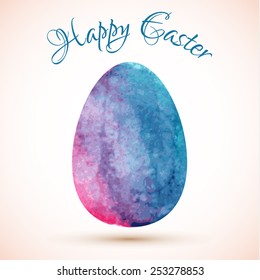 Watercolor Easter egg in pink, violet and blue colors. Easter design element.