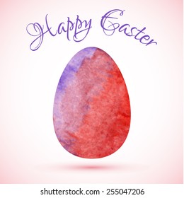 Watercolor Easter egg in red and purple colors. Easter design element.