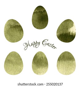 Watercolor easter eggs set in green and olive colors. Easter design elements.