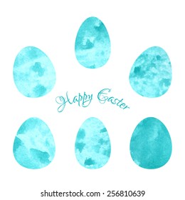 Watercolor easter eggs set in turquoise color. Easter design elements.