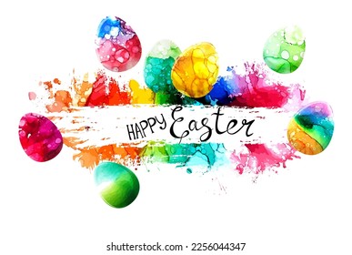 Aquarellfarben Ostereier Vektorgrafik Sammlung. Frohe Ostern