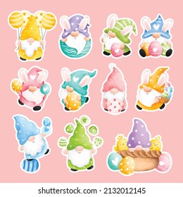 Watercolor Easter gnome sticker set