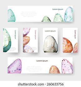 Watercolor Easter holiday cards, tags, banners set. Vector 