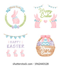 Watercolor Easter Logo, Badge, Illustration - Vector Image