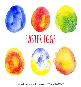 Watercolor easter with multicolored eggs background. Hand drawn vectorized, eps10