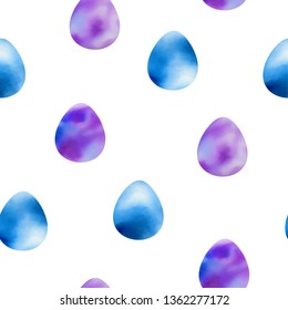Watercolor Easter seamless pattern with blue eggs on a white background. Vector illustration.