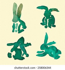 Watercolor easter set of rabbits. Hand drawn vector.