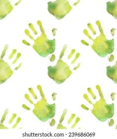 Watercolor eco handprint. Vector pattern