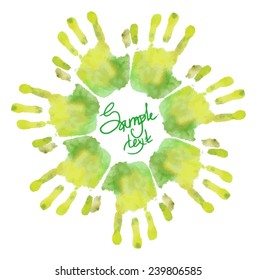 Watercolor eco handprint. Vector template