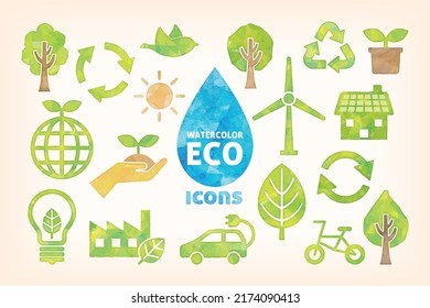 Watercolor ecology and nature icons