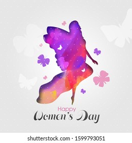 Watercolor Effect Fairy Character with Butterflies on White Background for Happy Women's Day.