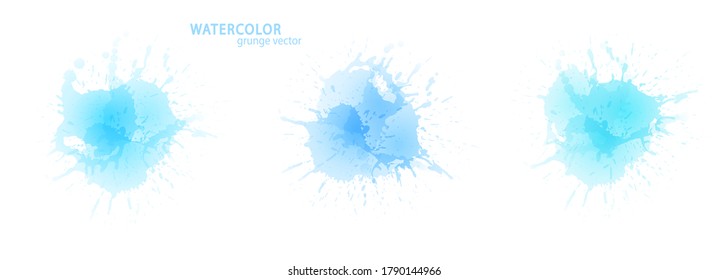Watercolor effect vector stains. Grunge splatter set. Paint pastel stains.  Ink spots. Splatter. Watercolor drops. Grunge backgrounds collection.