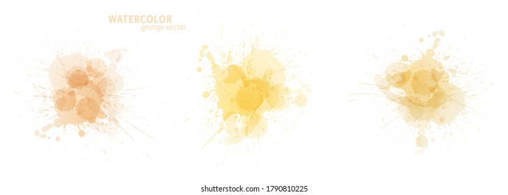 Watercolor effect vector stains. Grunge splatter set. Paint pastel stains.  Ink spots. Splatter. Watercolor drops. Grunge backgrounds collection.