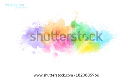 Watercolor effect vector stains. Grunge splatter. Rainbow colors grunge splash. Color explosion. Paint stains. Ink spots. Colorful splatter. Watercolor drops. Grunge colorful paint overlay.