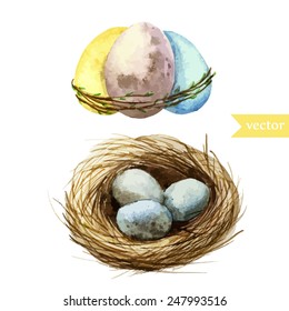 watercolor, egg, spring, nest, Easter