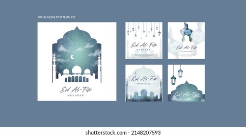 Watercolor Eid Al Fitr Social Media Template