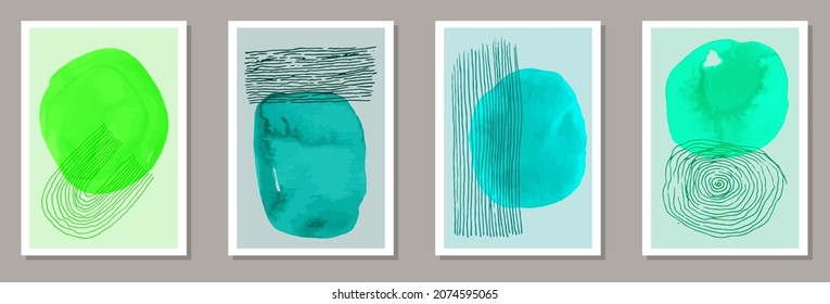 Colección vectorial de banners elegantes de color de agua. Collage de manchas acuarelas. Diseño de estilo chino. Excelentes plantillas de afiches de oficina. Elementos resquebrajadores.