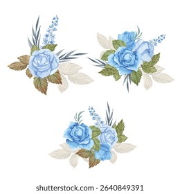 Watercolor  Elegant flowers bouquet set