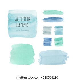 Elementos aquarela para design em cores azuis. Ilustração vetorial