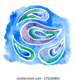Watercolor elements for design. Paisley pattern. Vector illustration