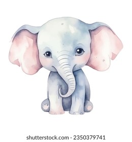 Watercolor elephant. Vector illustration with hand drawn elephant. Clip art image.