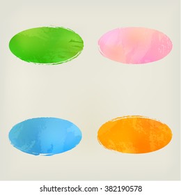 Watercolor ellipse shape splashes, green, blue, orange, pink.