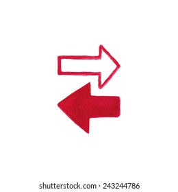 Watercolor emergency exit arrows on the white background, aquarelle pencil.  Vector illustration. Hand-drawn decorative element useful for stands, posters, design.