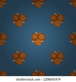 Watercolor English roses seamless pattern. Watercolor painting with Rose flowers in brown, orange and blue colors. Vector illustration.