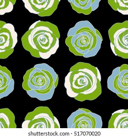 Watercolor English roses seamless pattern. Watercolor painting with Rose flowers in blue and green colors. Vector illustration.