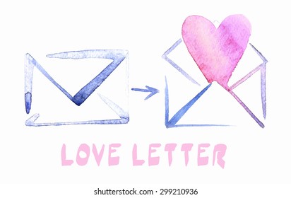 Watercolor Envelope With Love Letter Icon. Vector EPS 10